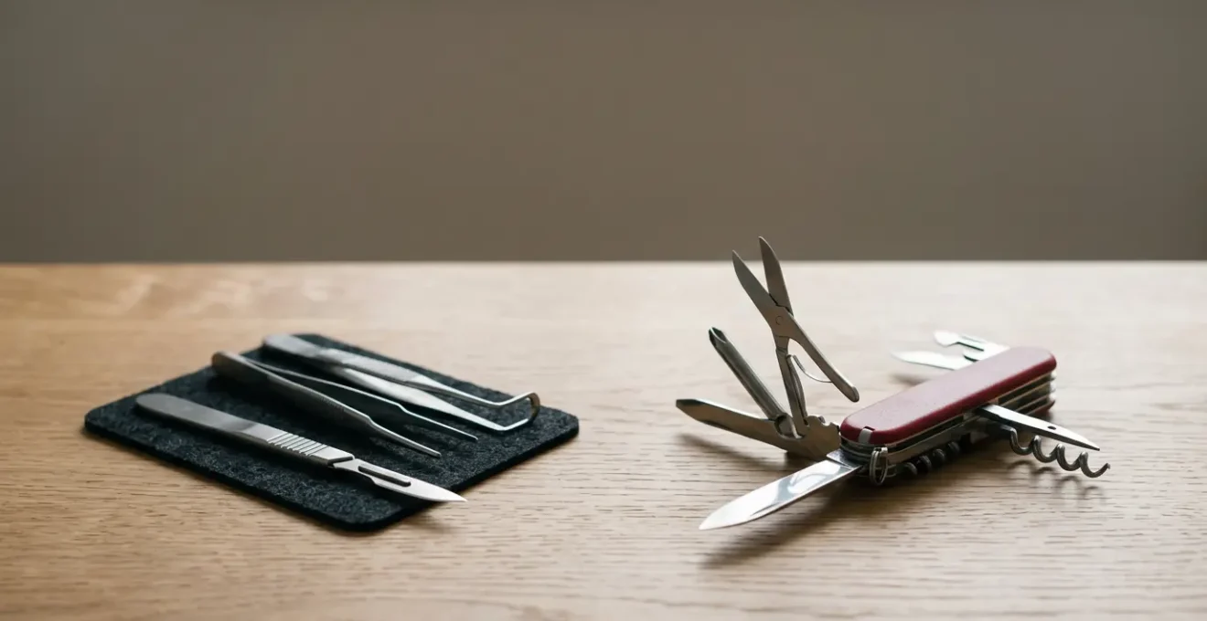 Représentation visuelle du choix entre logiciels métier spécialisés et outils génériques pour entreprise