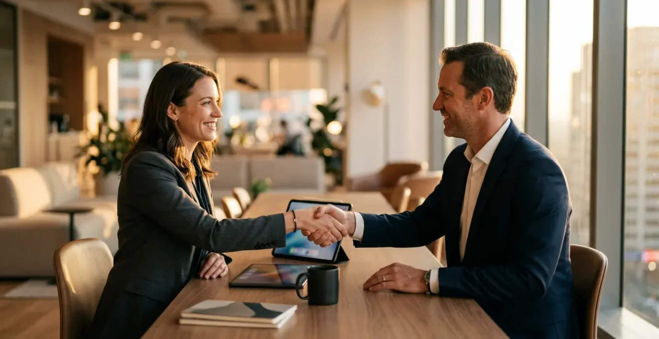 Processus accéléré de signature de contrat commercial entre professionnels illustrant la transformation digitale