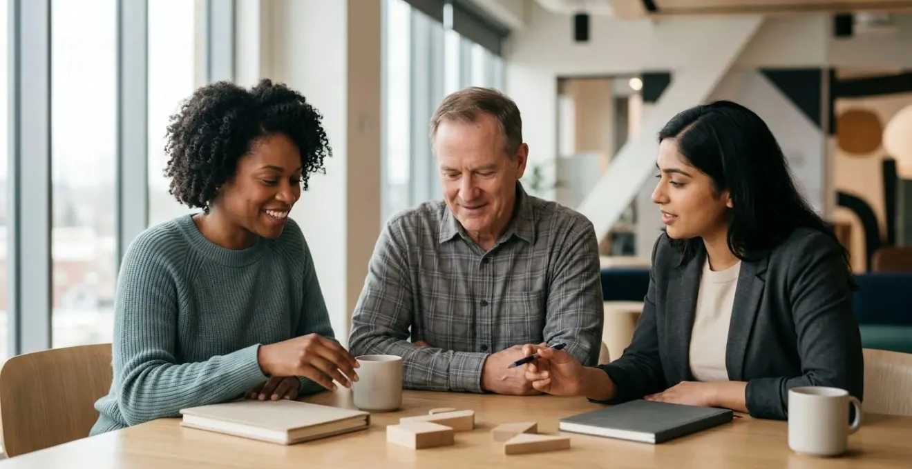 Scène de collaboration professionnelle dans un environnement de travail moderne et fluide